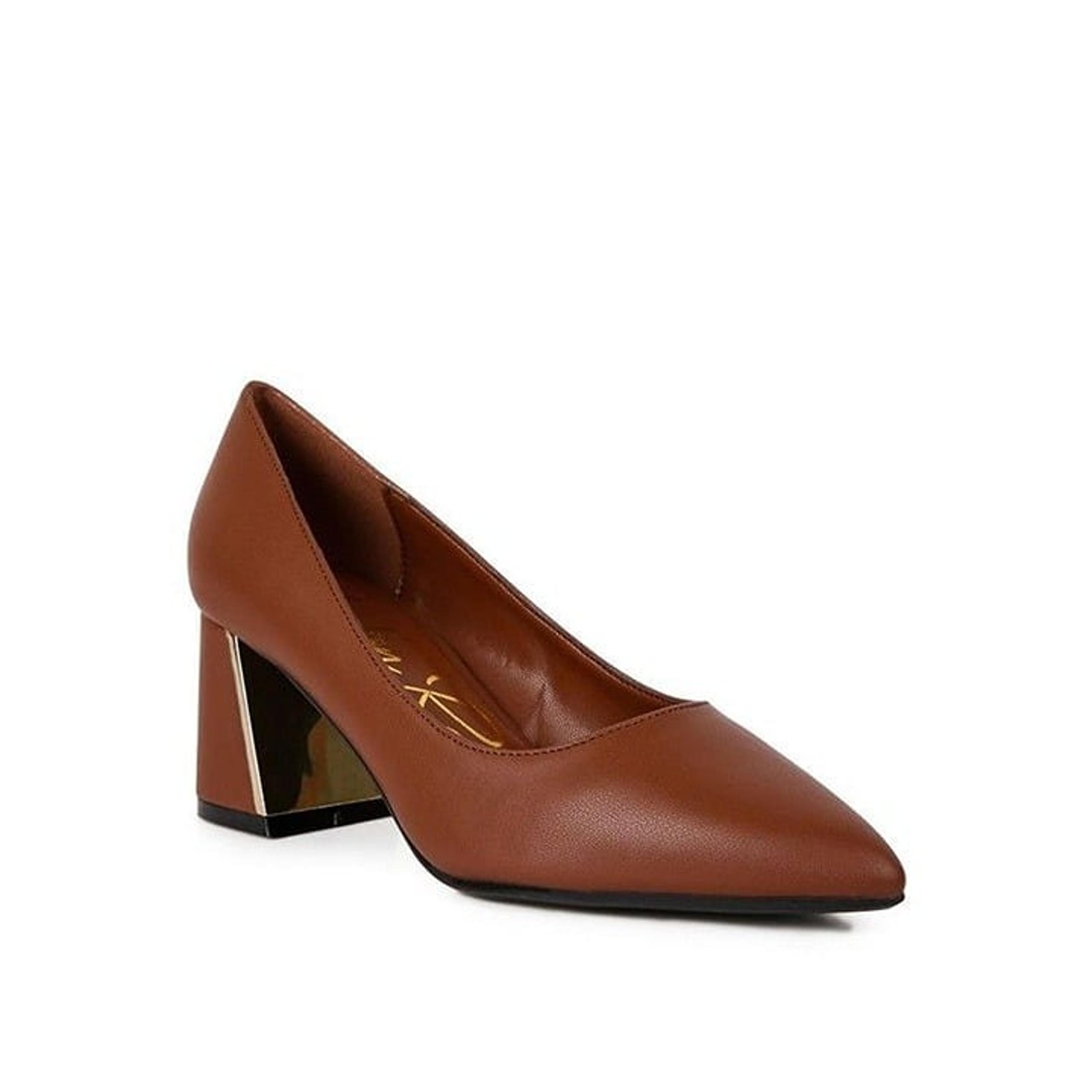 Casey Metallic Detail Block Heel Pumps -Brown   5, 6 ,7, 8 ,9, 10