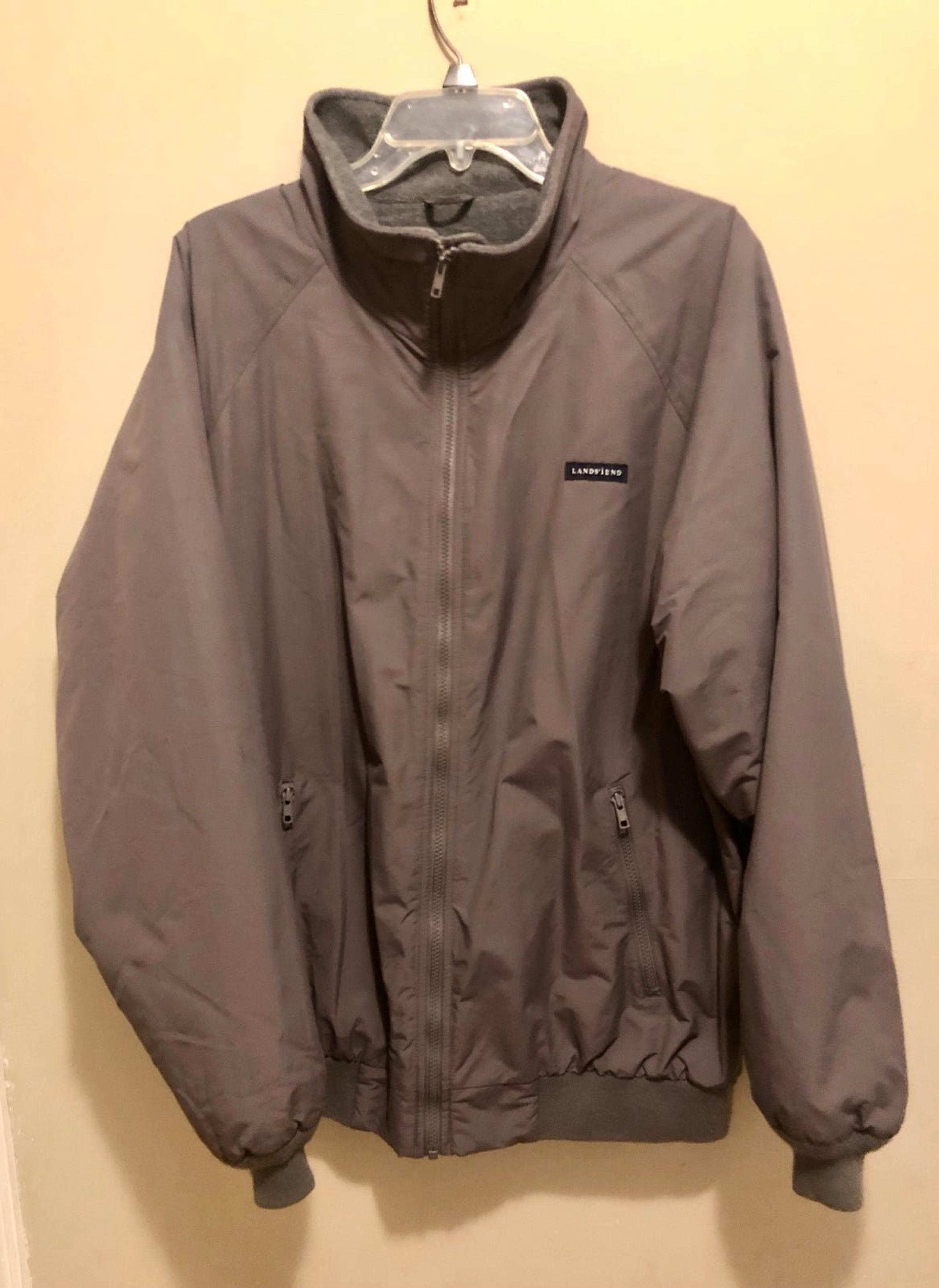 Lands’ End Jacket Adult LT Gray Full Zip Fleece Lined ThermaCheck Thermlite Coat
