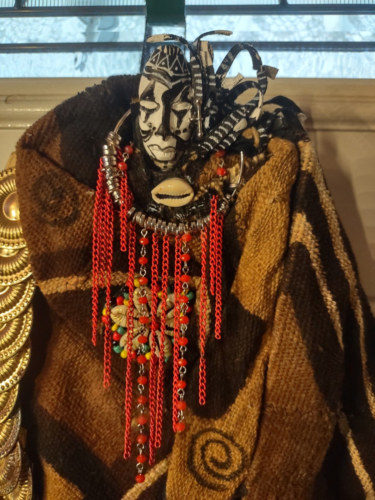Handmade soft sculpture doll wall hanging