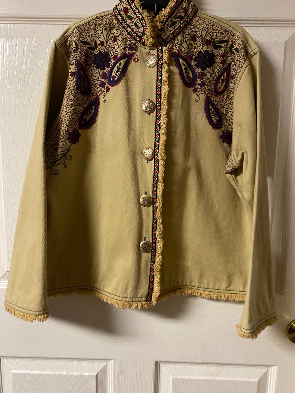 Vintage Ladies Embroidered New Directions 100% Cotton Button Jacket Size P/large