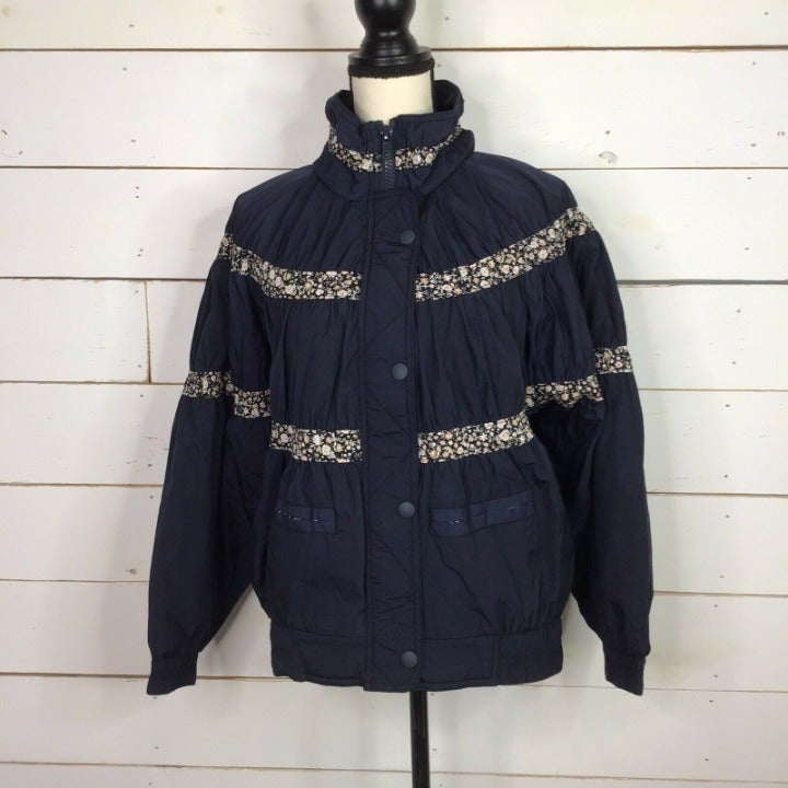 New Free People On My Mind Contrast Bomber Jacket Navy Blue Women's XS