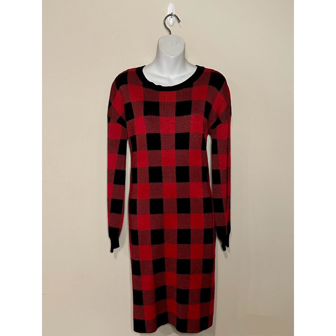 Blue Orchid Red & Black Plaid Shift Sweater Dress Vixen Combo Size M NWT!!