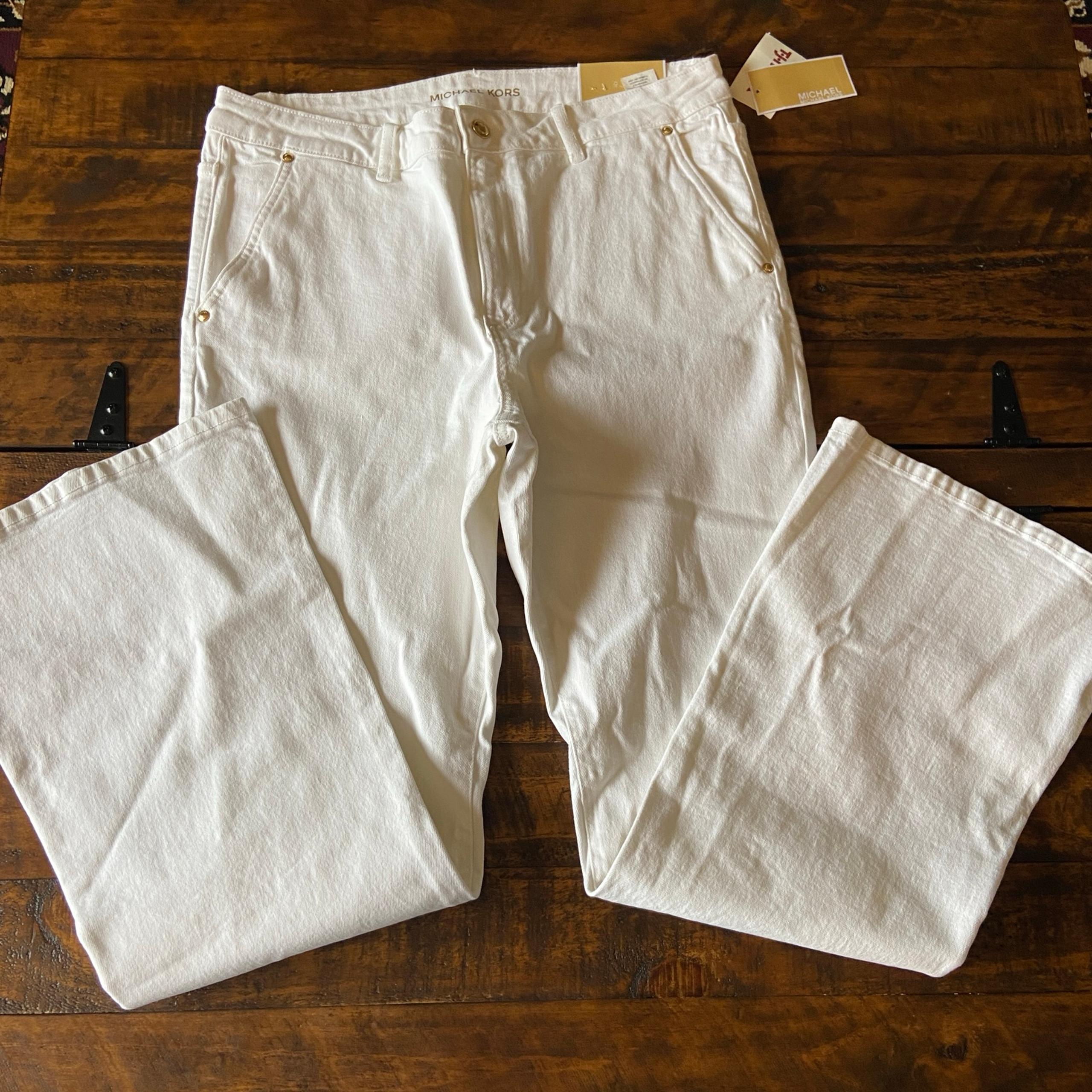 Michael Kors Womens Jeans Pants White Wide Leg Open Size 14