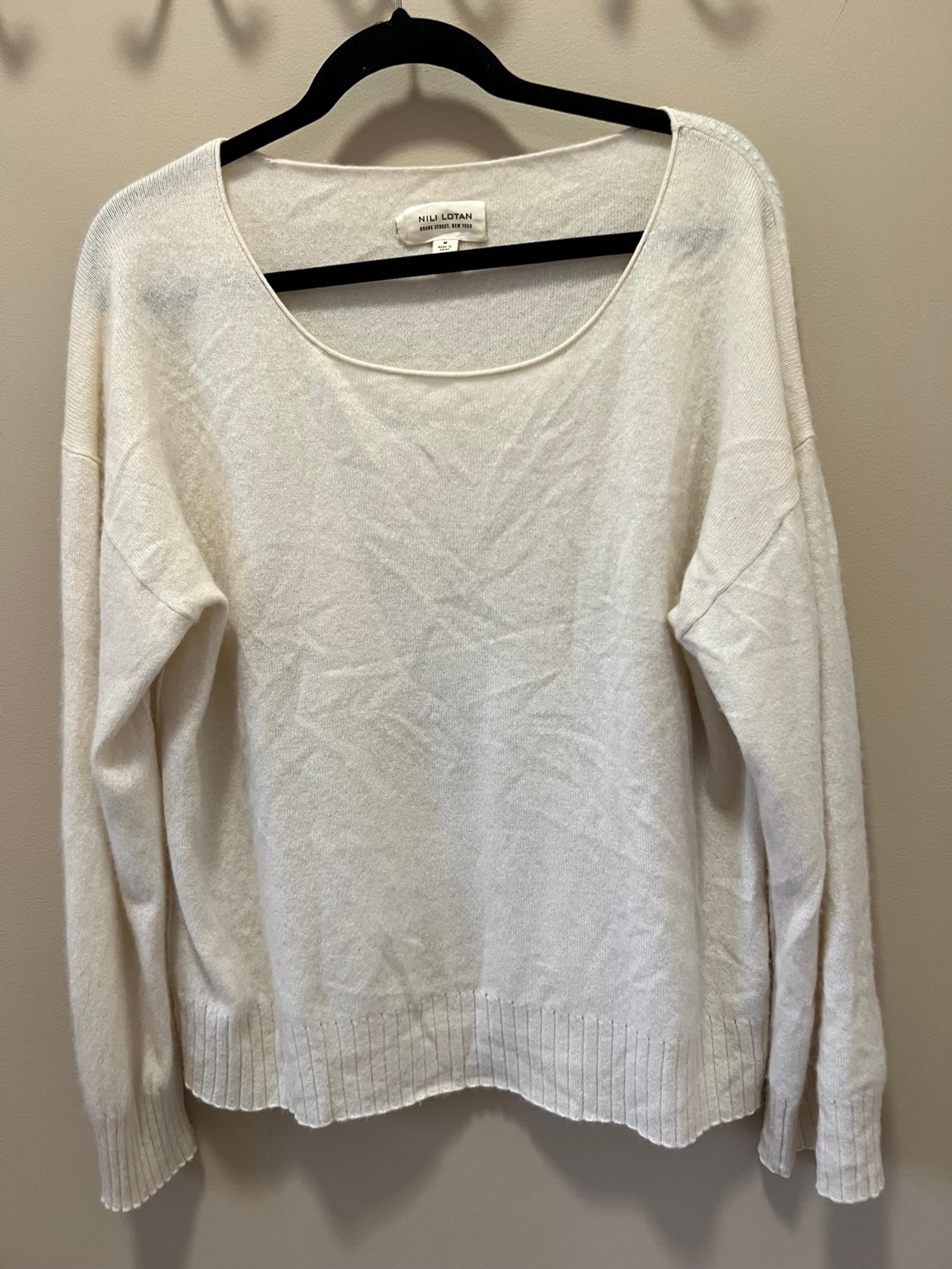 Nili Lotan Sweater Women Size M Cashmere Ivory Crewneck Jumper knit Pullover