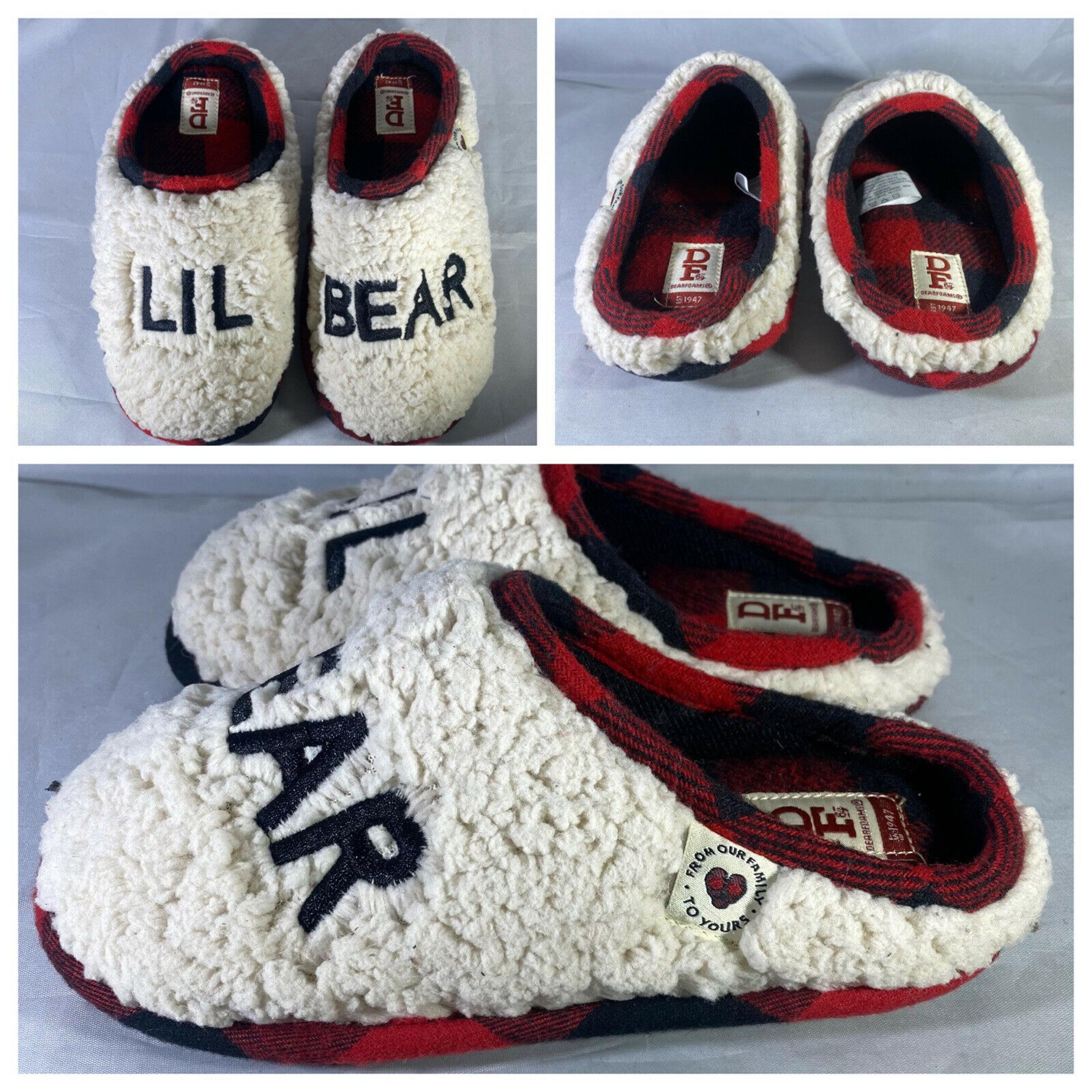 DearFoams Lil Bear Memory Foam Slippers Toddler US 13/ 1Y Red & Black Plaid