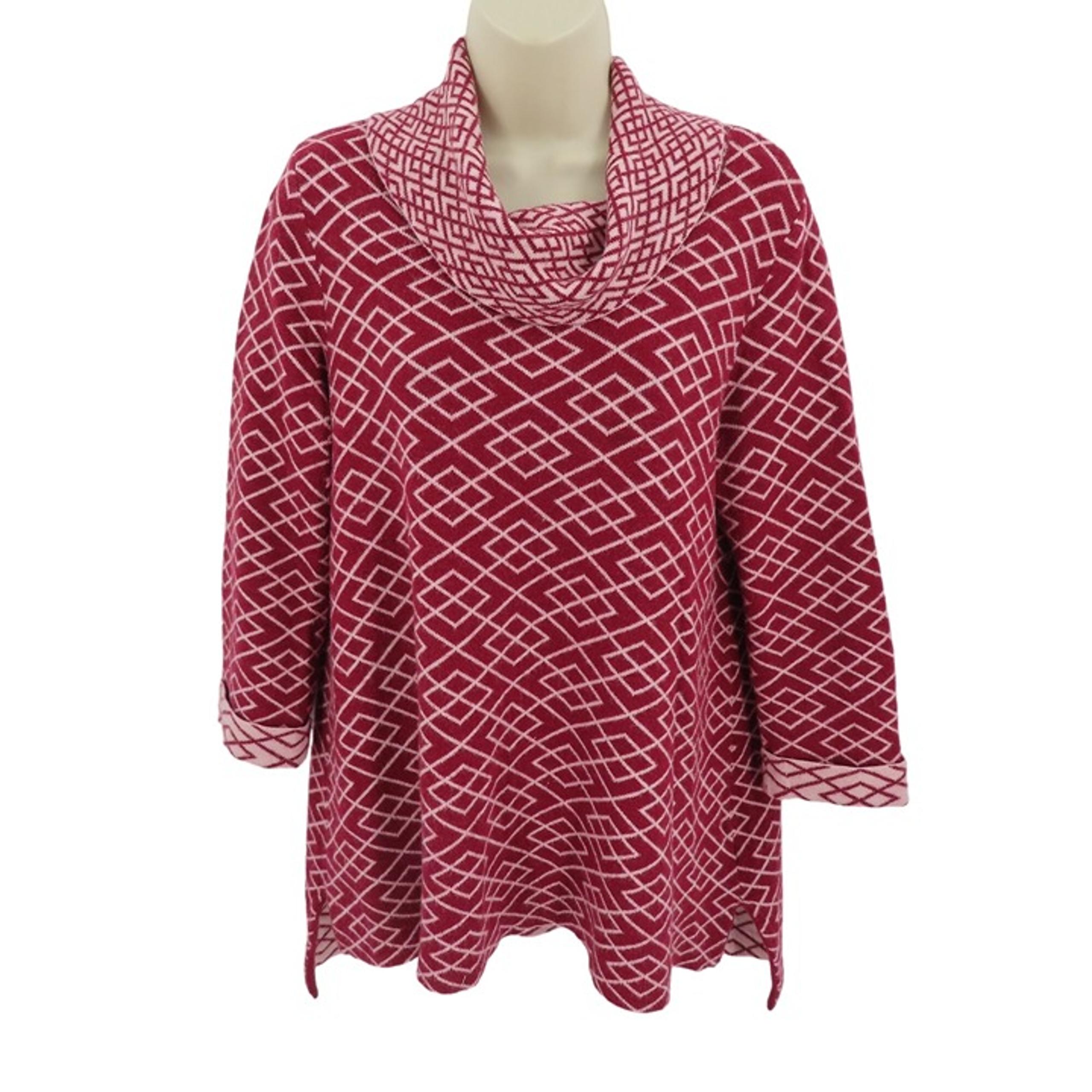 Moth Womens Medium Red Geometric Cowl Neck Knit Sweater Long Sleeve Top Shirt