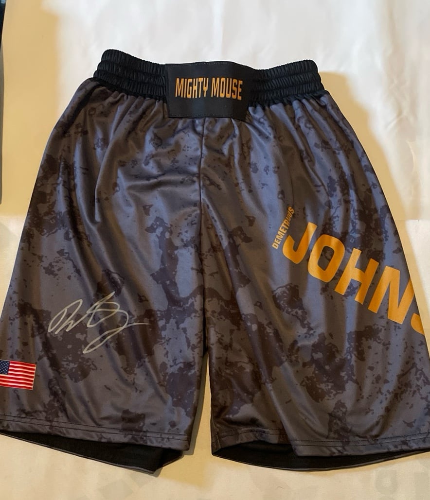 Demetrius Johnson autographed UFC fight shorts