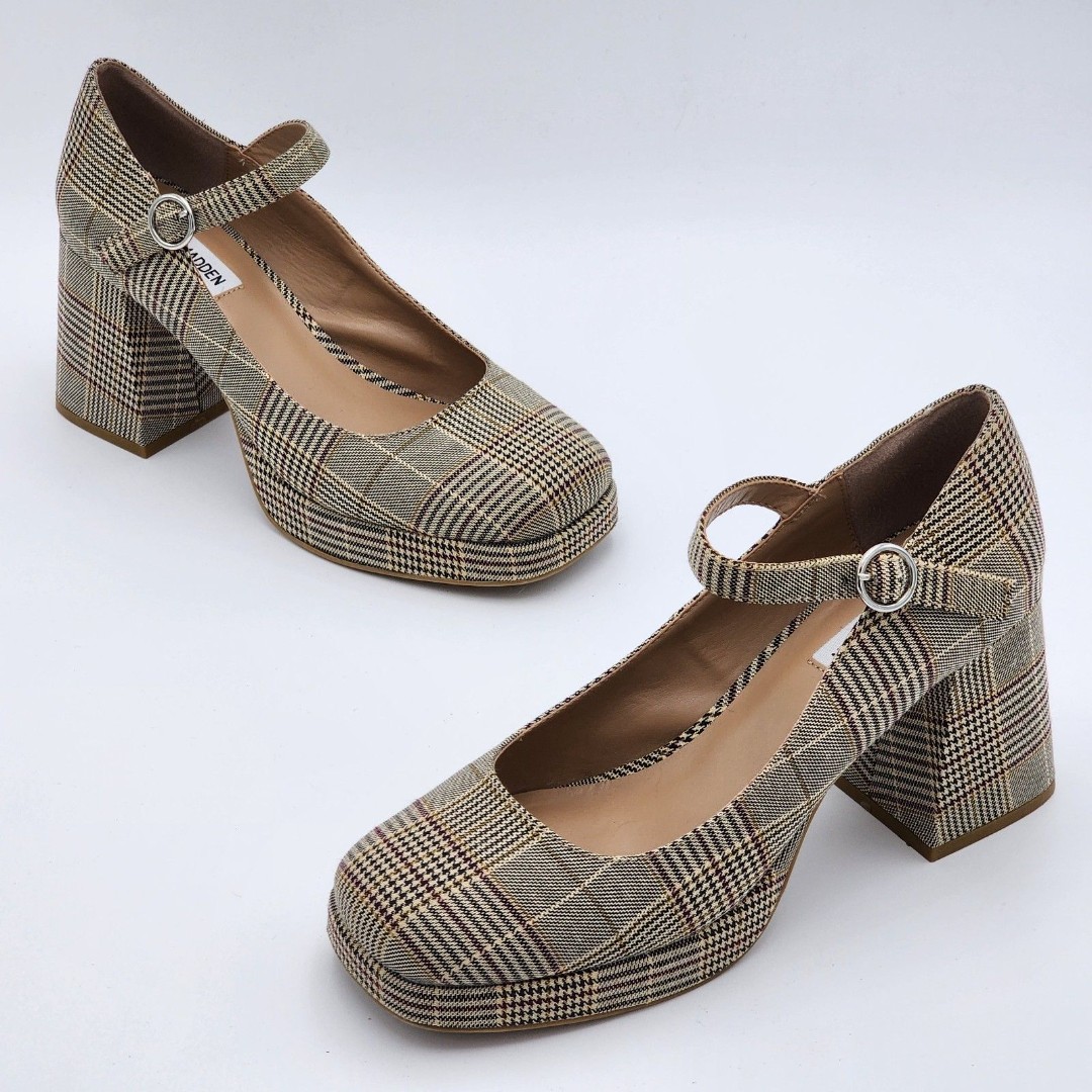 Steve Madden Mingle Plaid Platform Mary Jane Pumps Size 9