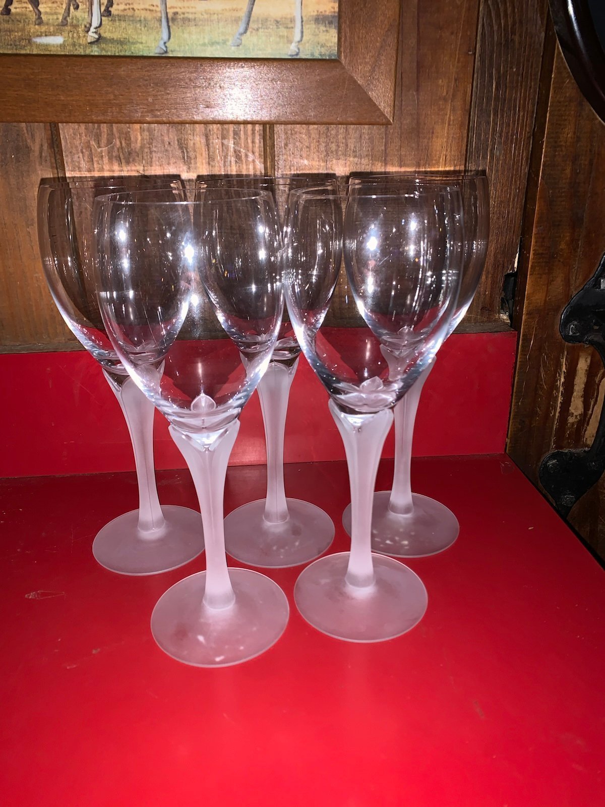 Set Of 5 Clear Crystal Lotus Wine Glasses By Mikasa Blown Glass Discontinued