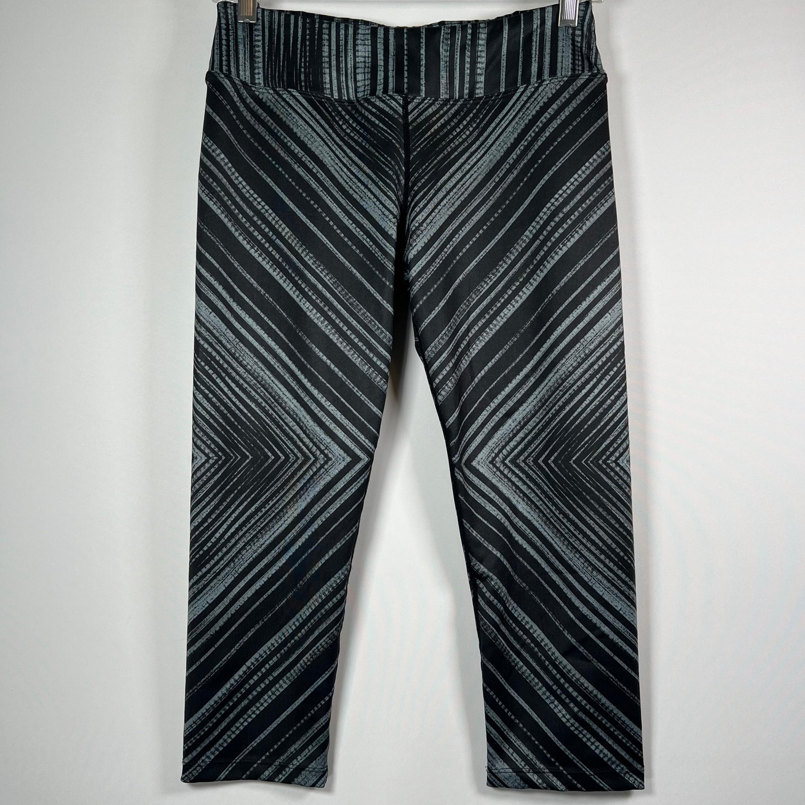 prAna Roxanne Printed Crop Leggings Women’s Medium Yoga Black Gray Diagonal   S