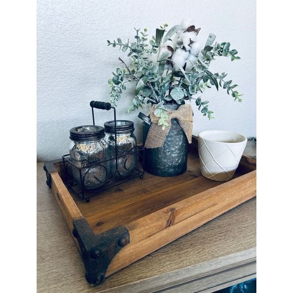 Farmhouse Rustic Tray & Plant Decor Set