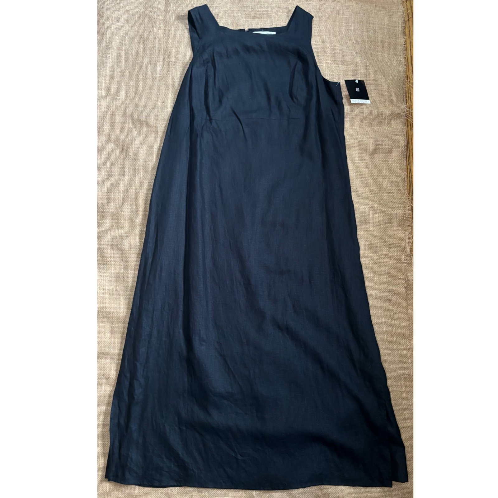 New Vintage Solid Black Linen Maxi Dress 18W NOS Quiet Luxury Goth Core Boho