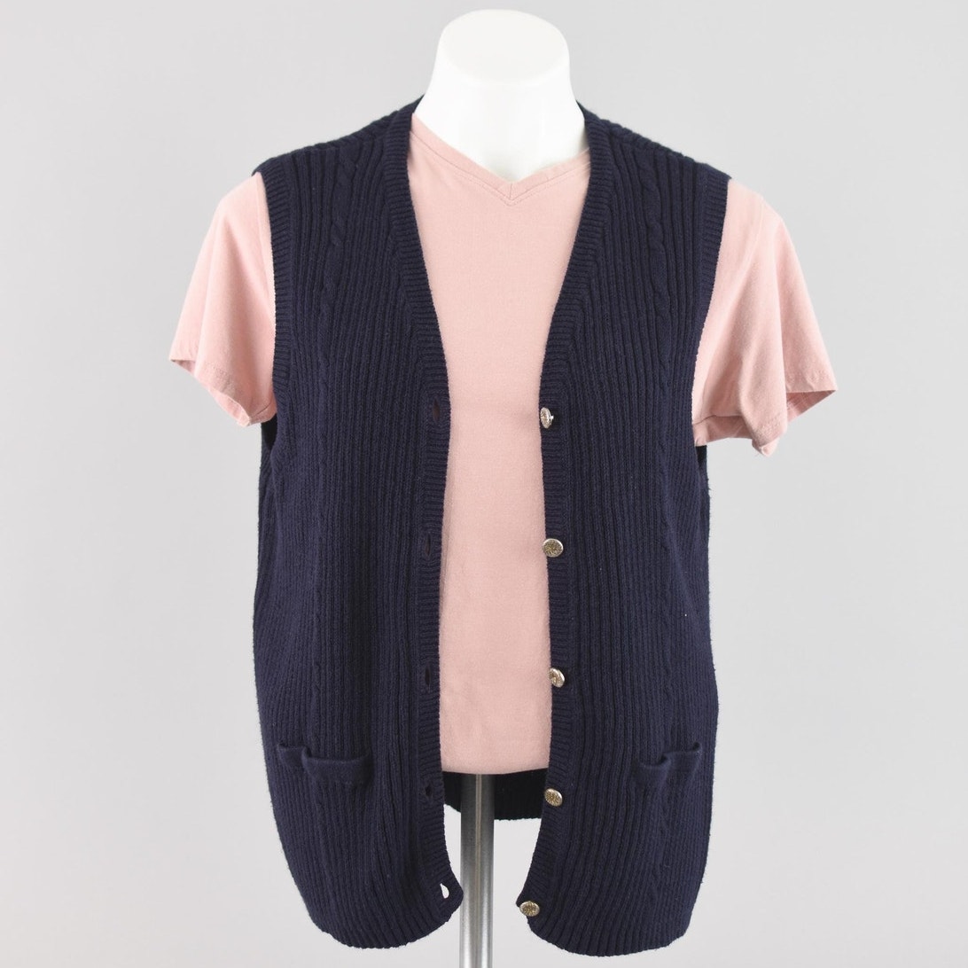 Vintage Sag Harbor Dark Blue Ribbed Sweater Vest Women's Large - XL