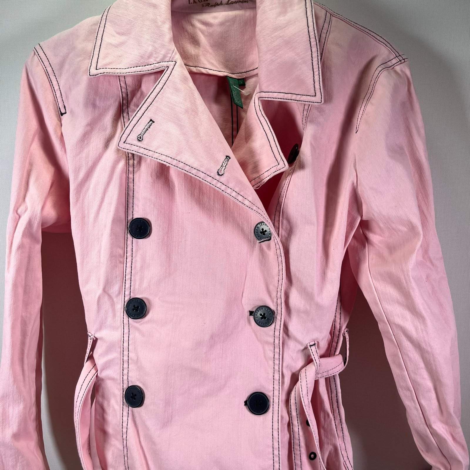 Pink Ralph Lauren Canvas Denim Double Breasted Peacoat Jacket Women’s Large