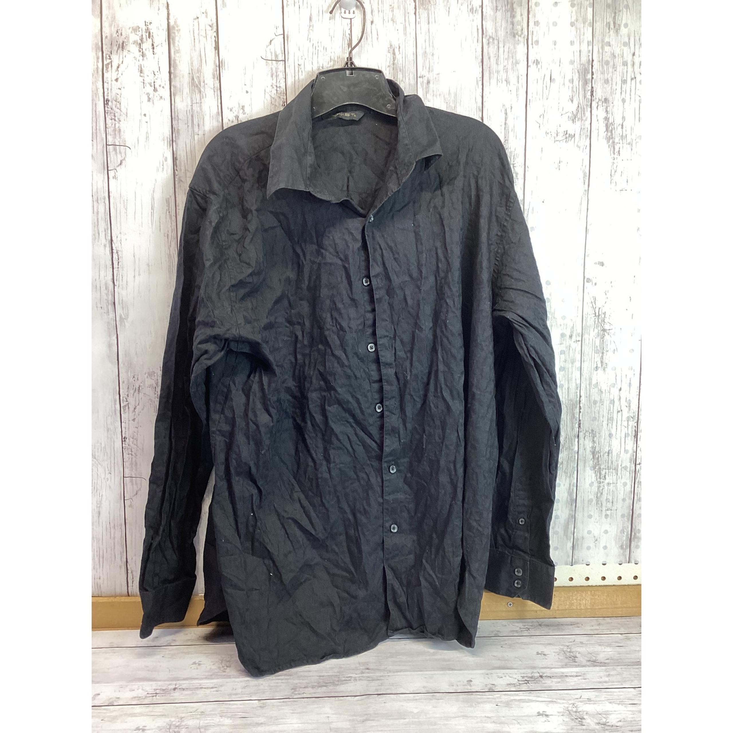 Axist Men's Cotton Black Button-down Long Sleeve Crinkle Shirt Size XL