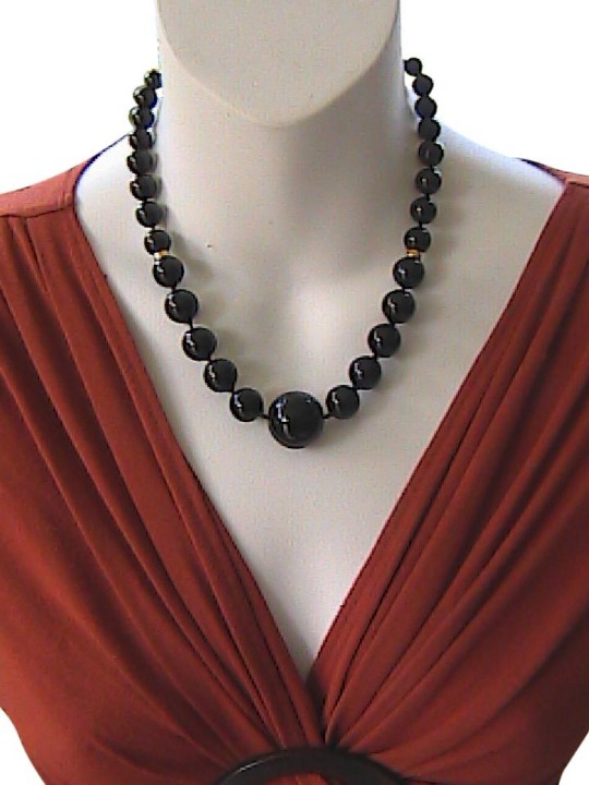 14k YG Black Onyx Hand Knotted Necklace