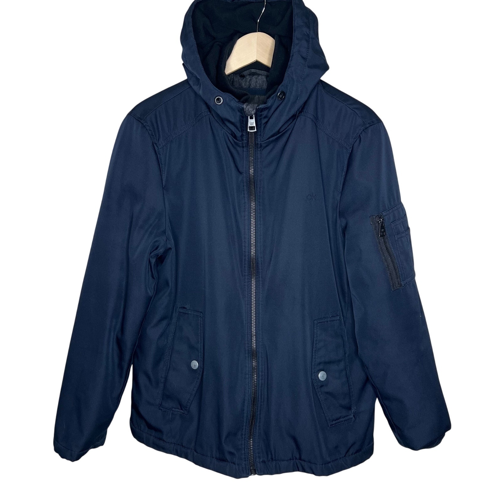 Calvin Klein Hooded Jacket MEDIUM Mens Full Zip Navy Blue Winter Utility Outdoor