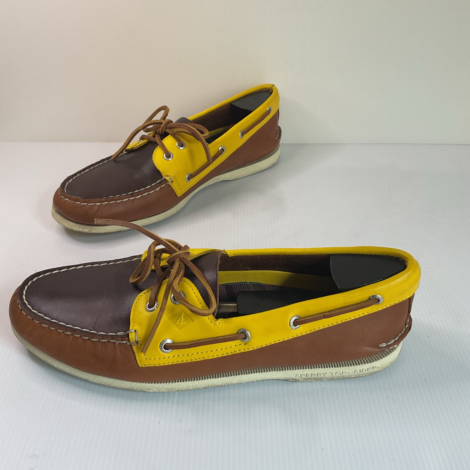 Sperry Top-Sider Men’s Boat Shoes Size 11 M Brown Yellow Leather Upper Nautical