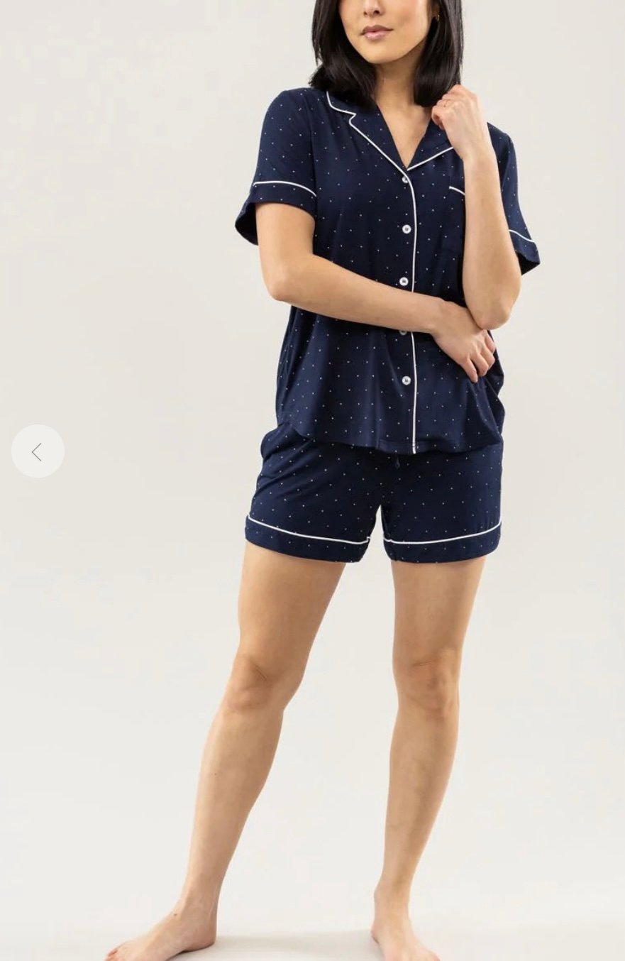Cozy Earth Stretch-Knit Shorts Bamboo Pajama Set Navy Mini Dot XXXL New NWT