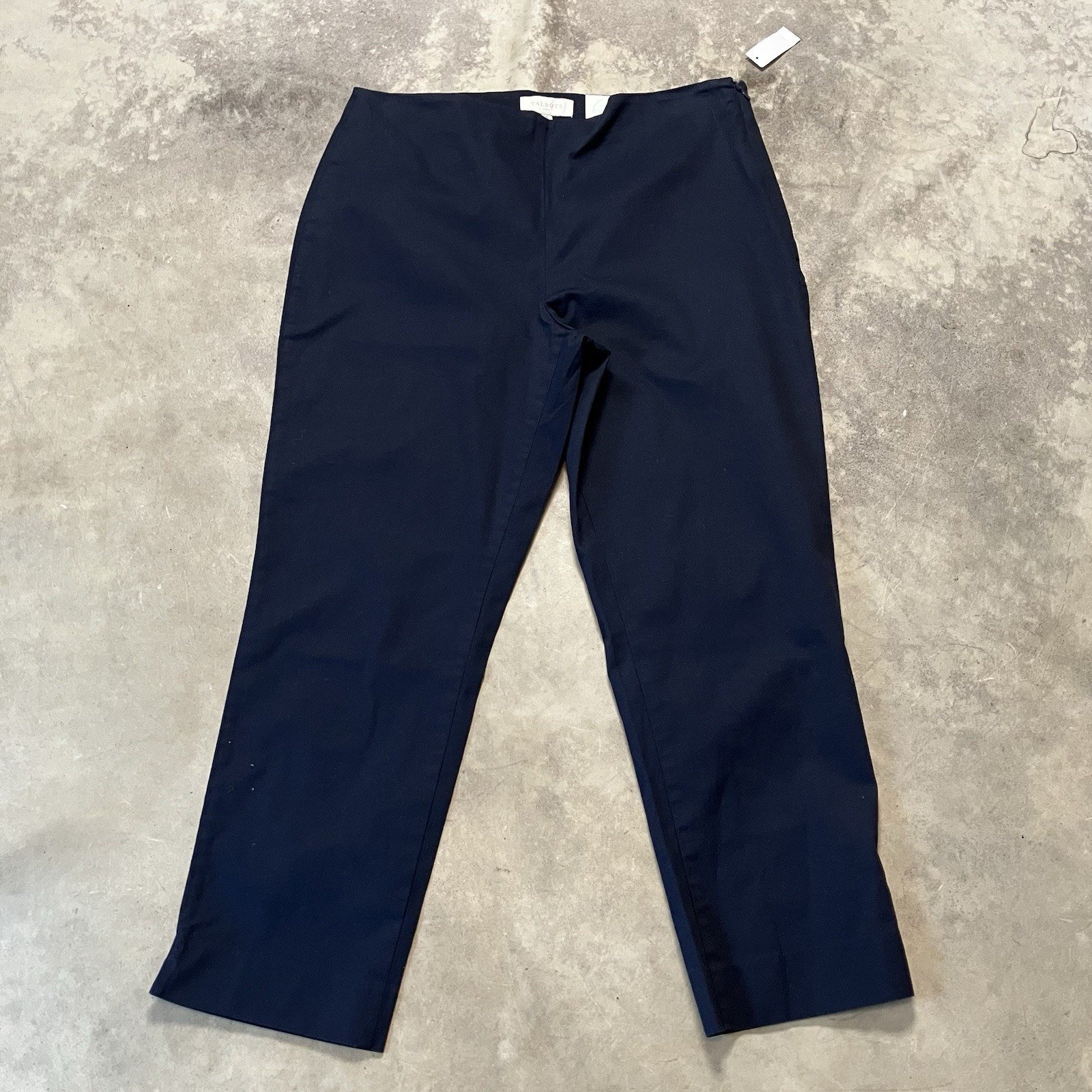 Talbots Pants Womens Size 12 Navy Blue Stretch Twill Crop Side Zip Basic