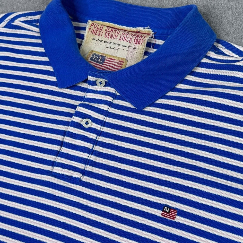Polo Ralph Lauren Weathered Pique Polo Men's Sz XXL Blue Striped Flag Preppy