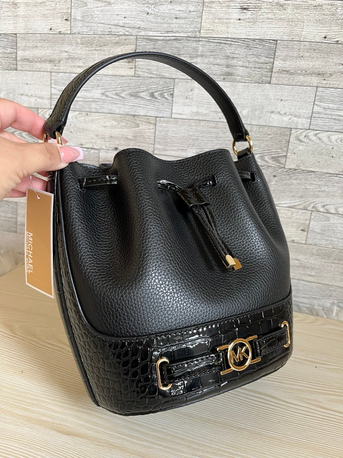 Michael Kors Black Reed Bucket Bag