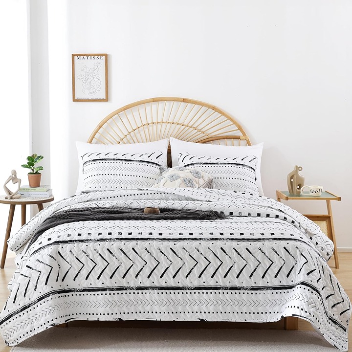 Quilt Set King Boho Quilt Bedding Bedspread 3 PCS,Microfiber Geometric Quilt Se