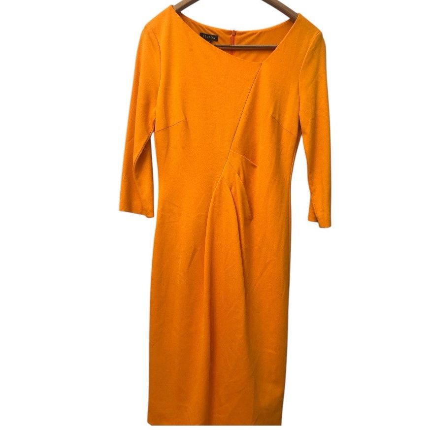 ESCADA Stretch Solid Tulip Ruched Sheath Dress Asymmetrical Neckline 38 M