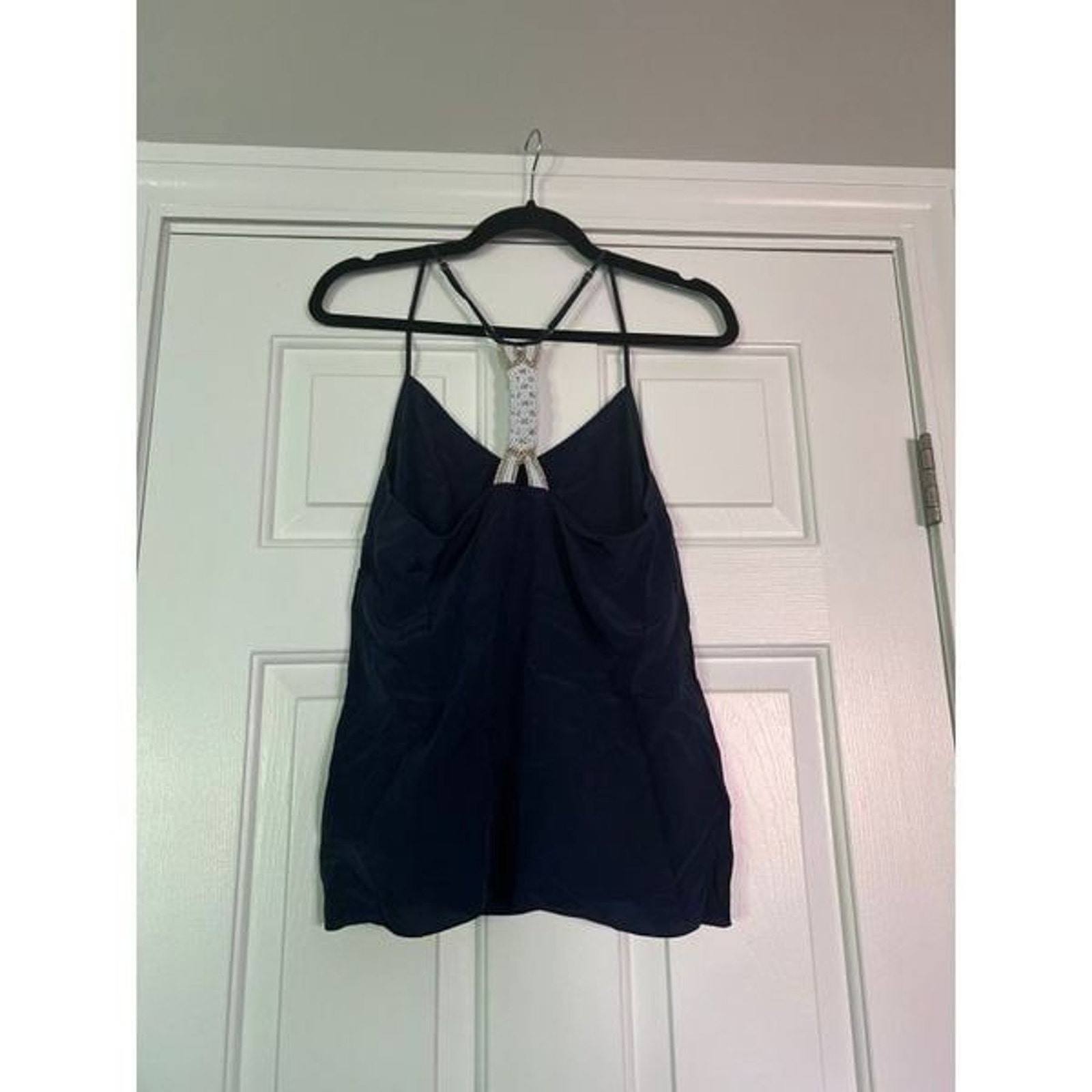 Lilly Pulitzer Dusk Macrame Racerback Tank Top TRUE NAVY 100% Silk Size medium