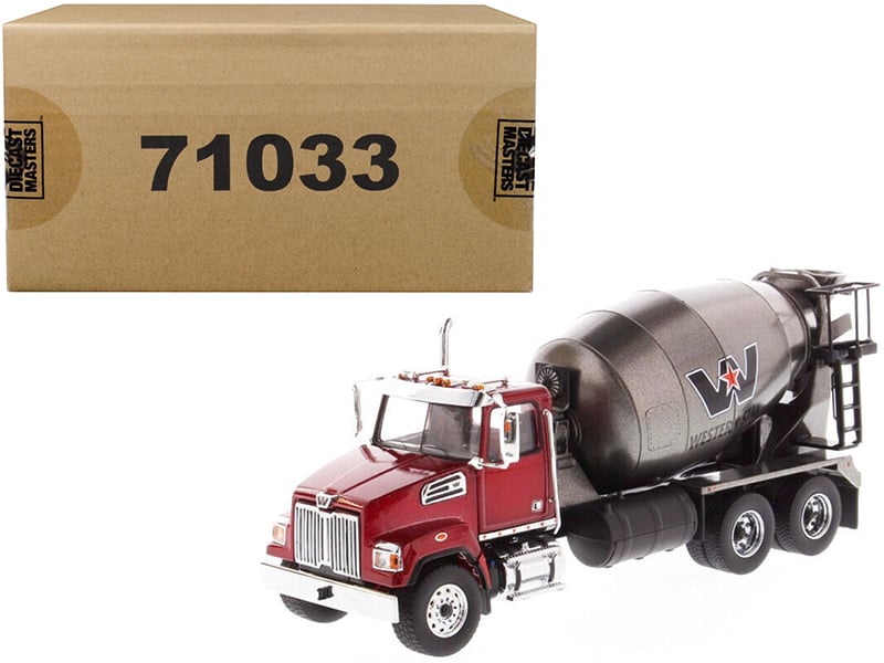 Western Star 4700 SF Concrete Mixer Truck Metallic Red with Gray Body 1/50 Dieca