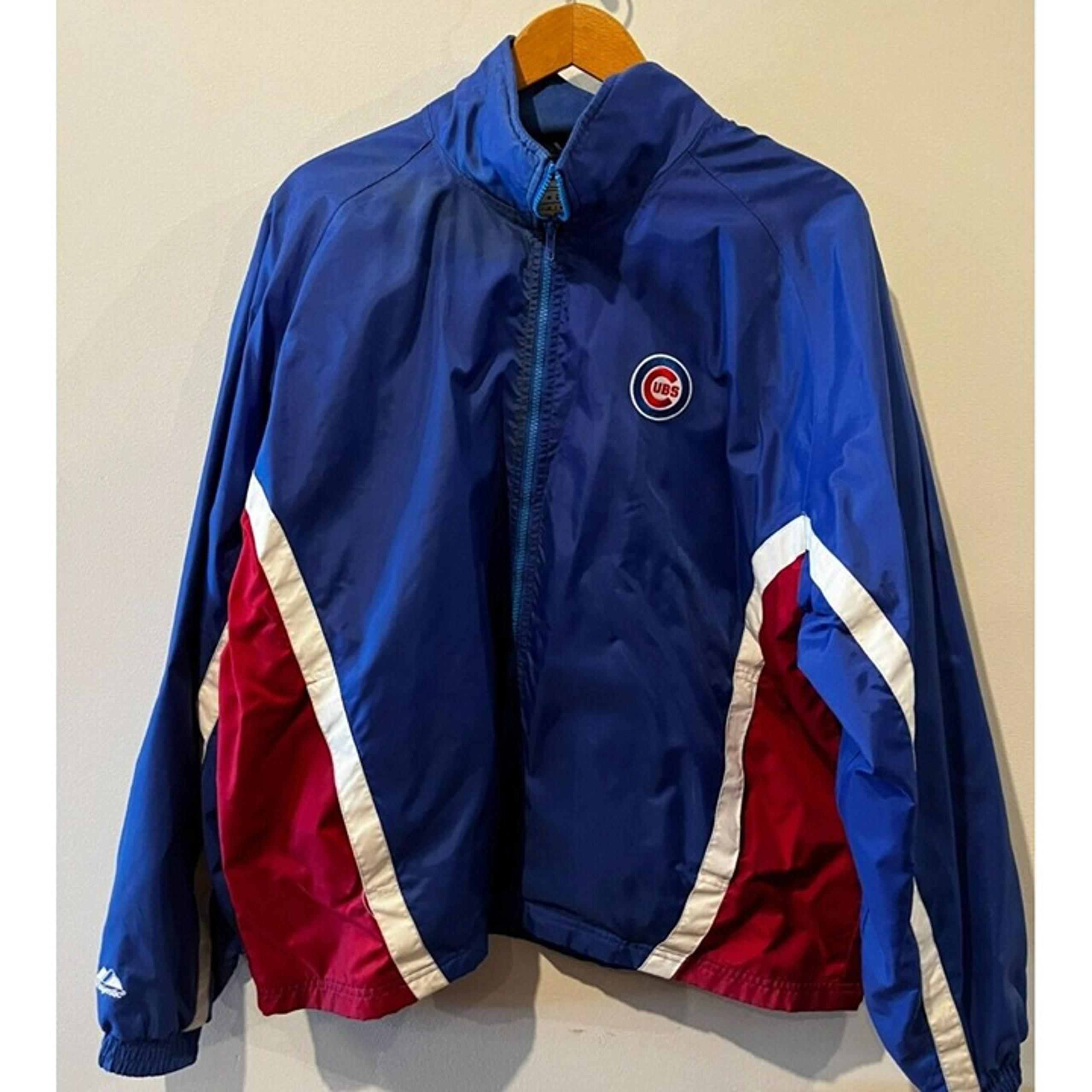 Vintage 90s Majestic MLB Chicago Cubs On-Field Full-Zip Blue Red Jacket Men's XL