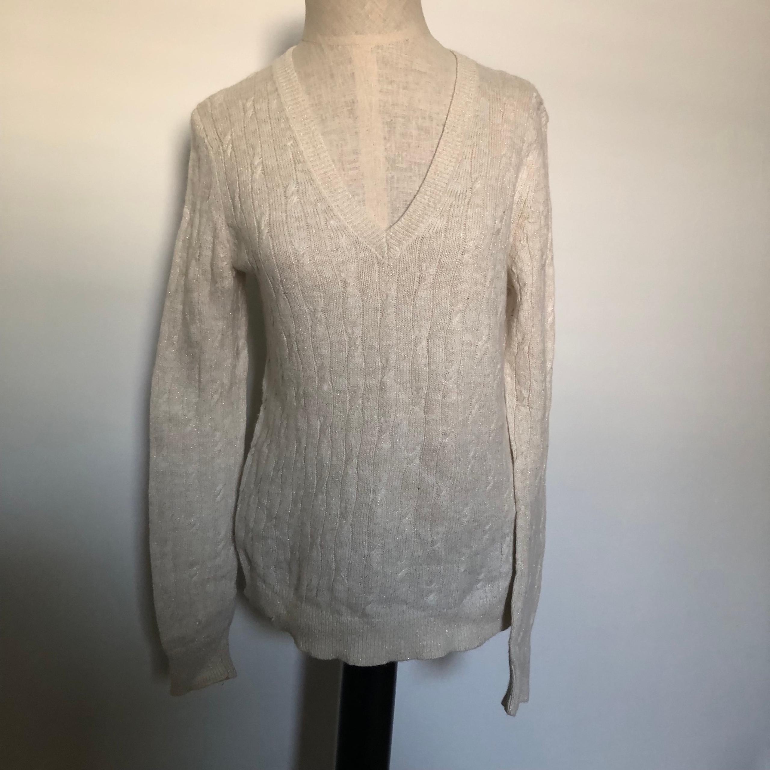 LOFT Cream and Gold Cable Sweater