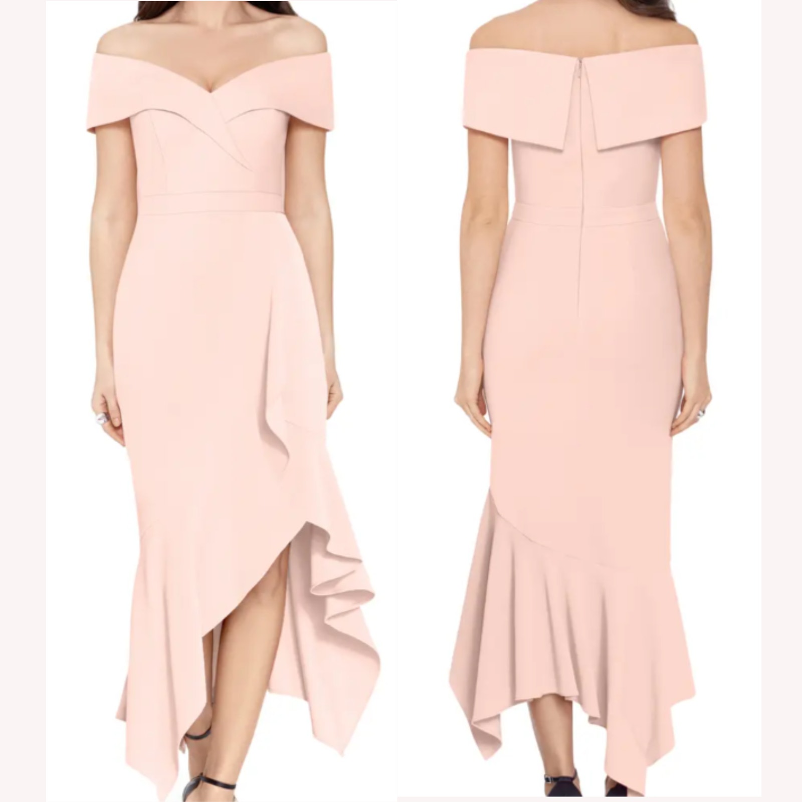 XSCAPE SZ 4 S pink blossom Off Shoulder Handkerchief Hem Cocktail Dress NWT B55
