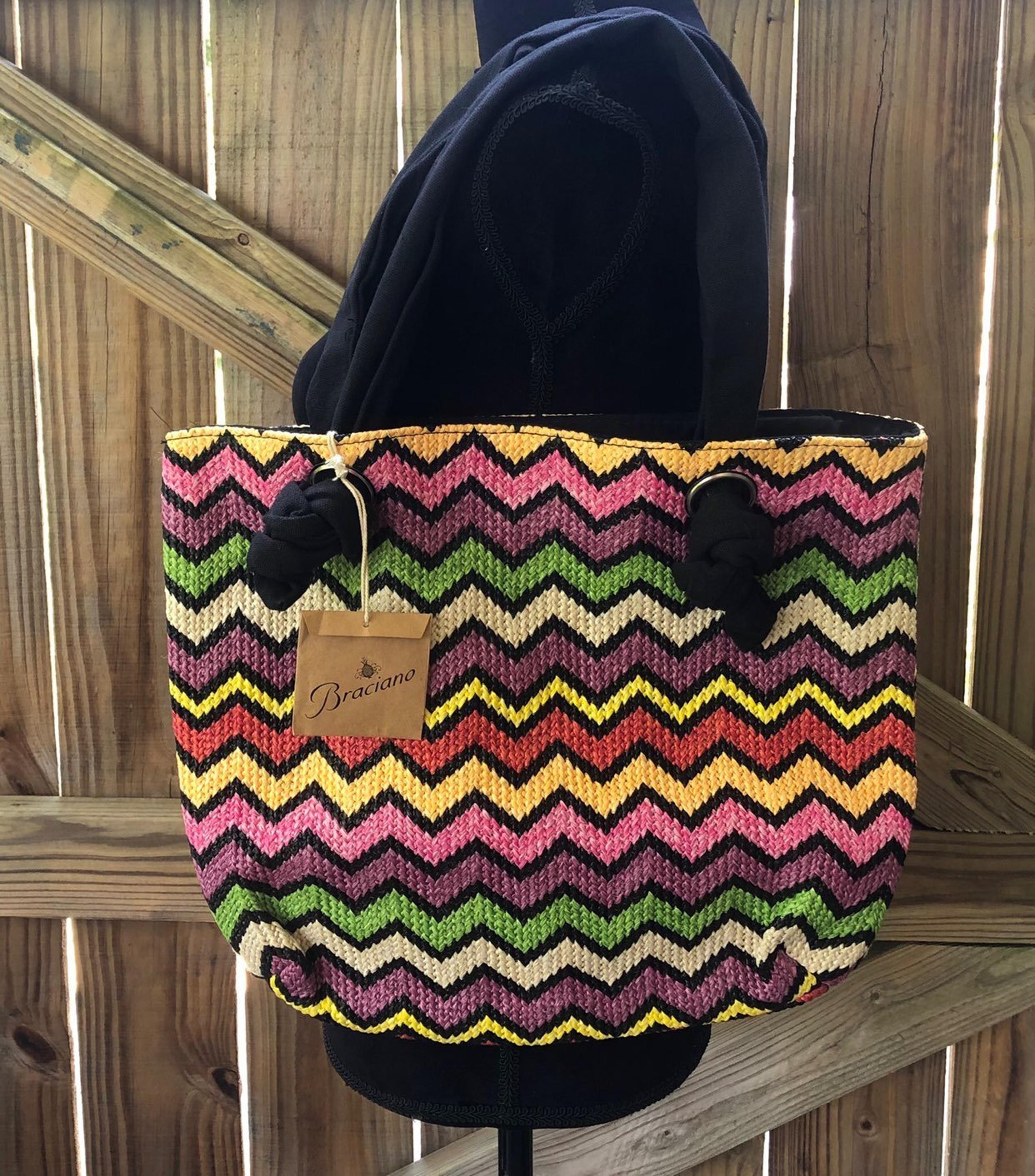 Braciano Woven Colorful Chevron Print Tote Style Shoulder Bag