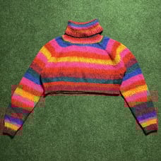 Women’s UNIF Rainbow Striped Cropped Turtleneck Sweater Multi-Colored XSmall