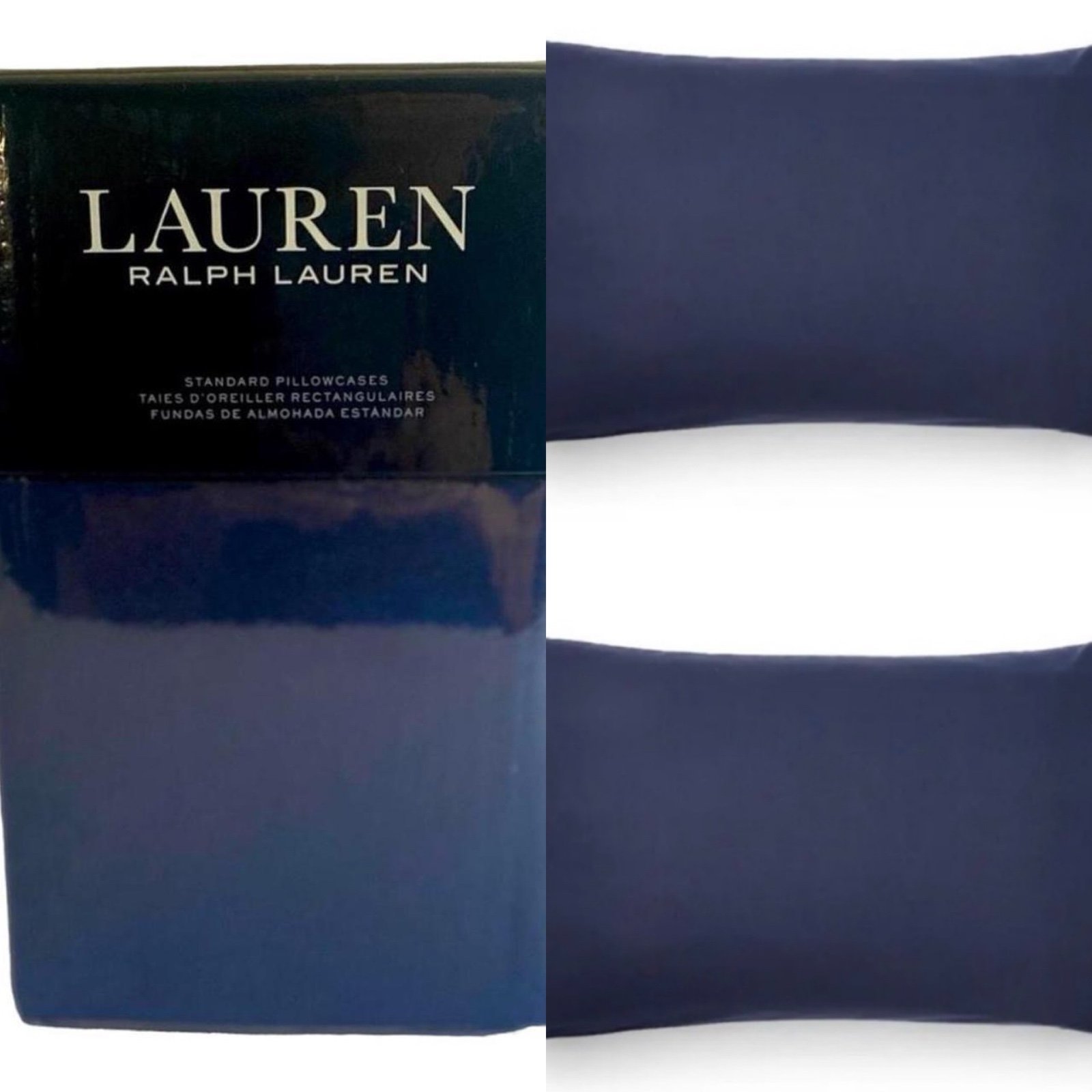 2-LAUREN RALPH LAUREN FLANNEL Solid Navy Blue Standard Pillowcases 20 x 32 in /