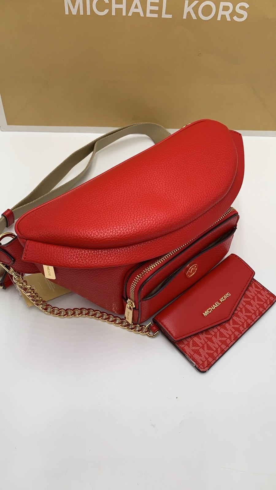 MICHAEL KORS Maisie Large Pebbled Leather 2-in-1 Sling Pack Bright Red NWT