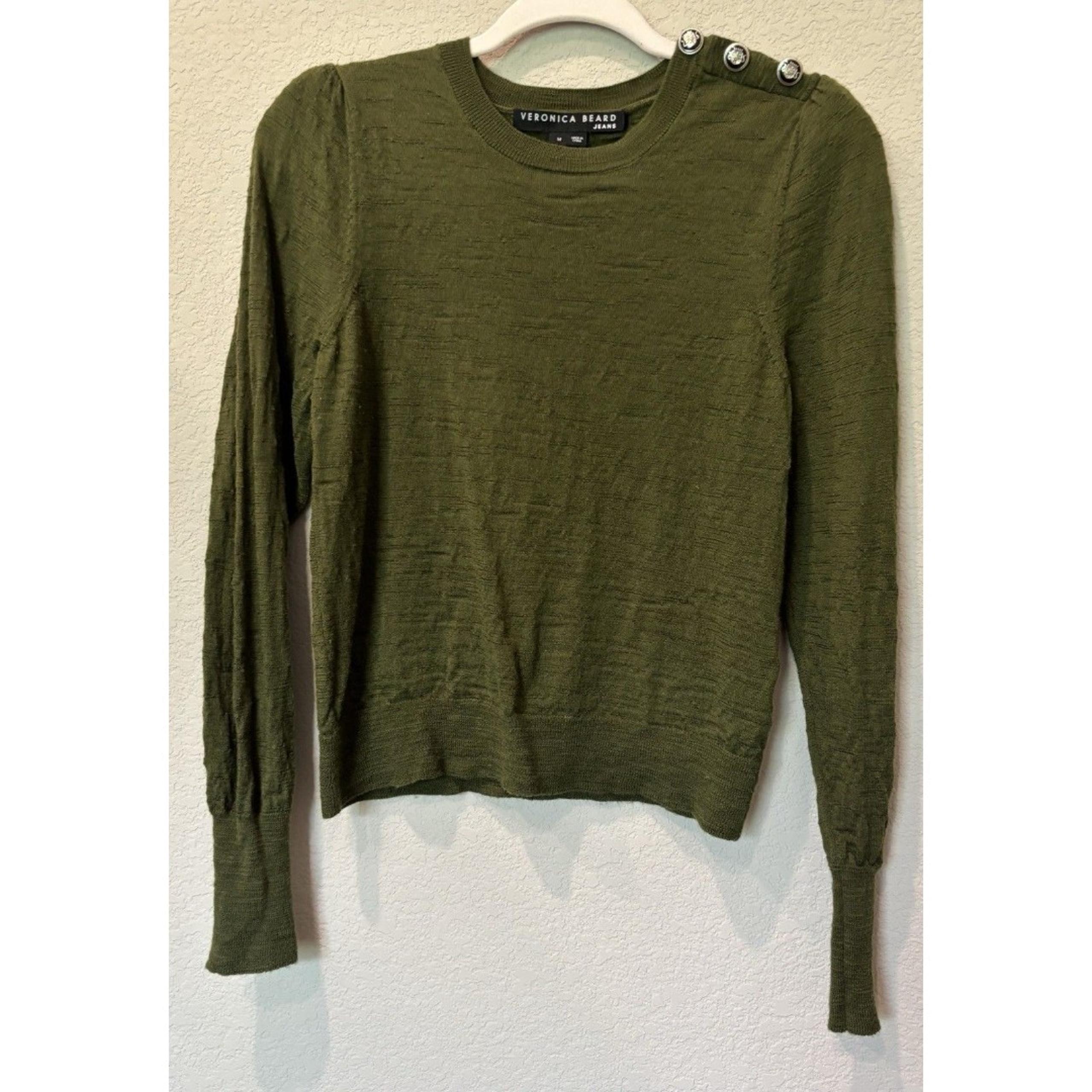 Veronica Beard Grayden Olive Green 100% Merino Wool Pullover Sweater Women’s M