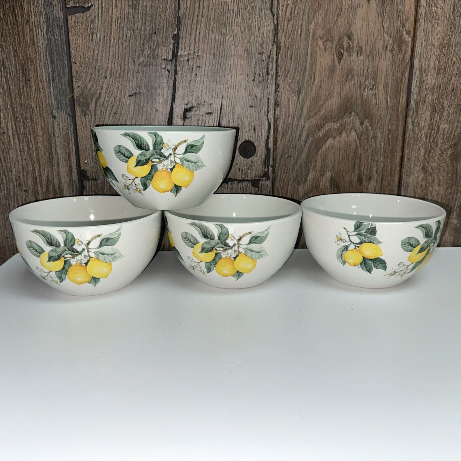 NEW-SET OF 4-Royal Norfolk-Cereal Soup Ice Cream Bowls Ceramic Lemons 5 3/8