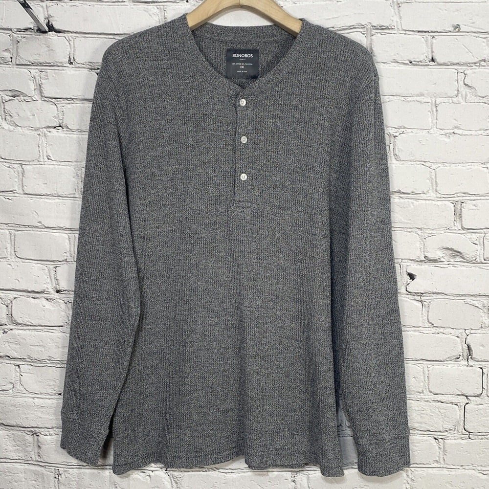 Bonobos Waffle Thermal Henley Slim Fit Men's Size XXL Long Sleeve Shirt Gray