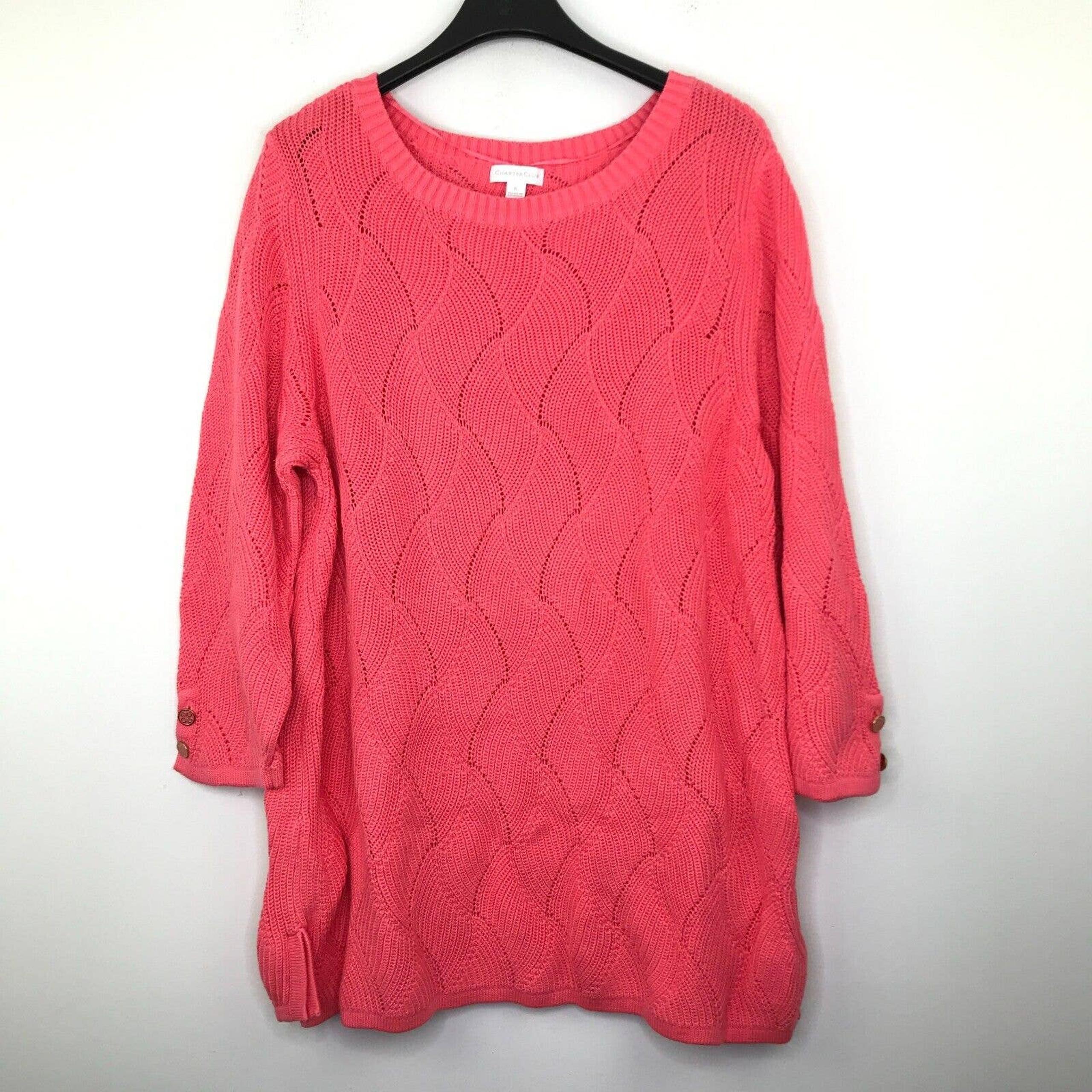 Charter Club Women's XL Sweater Pink Knit Curvy Stitch 3/4 Sleeve Tunic AS22