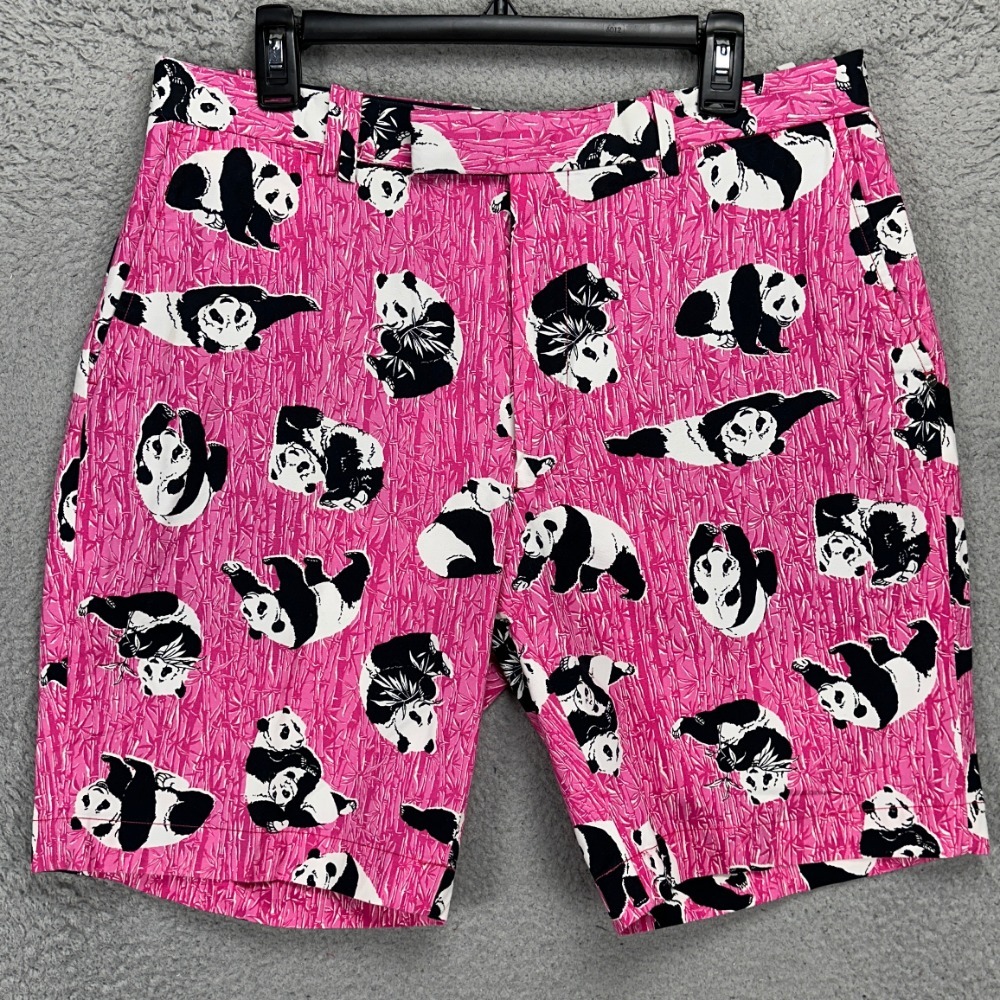 RLX Ralph Lauren Golf Shorts Mens 34 Pink Black Panda Bamboo Flat Front Stretch