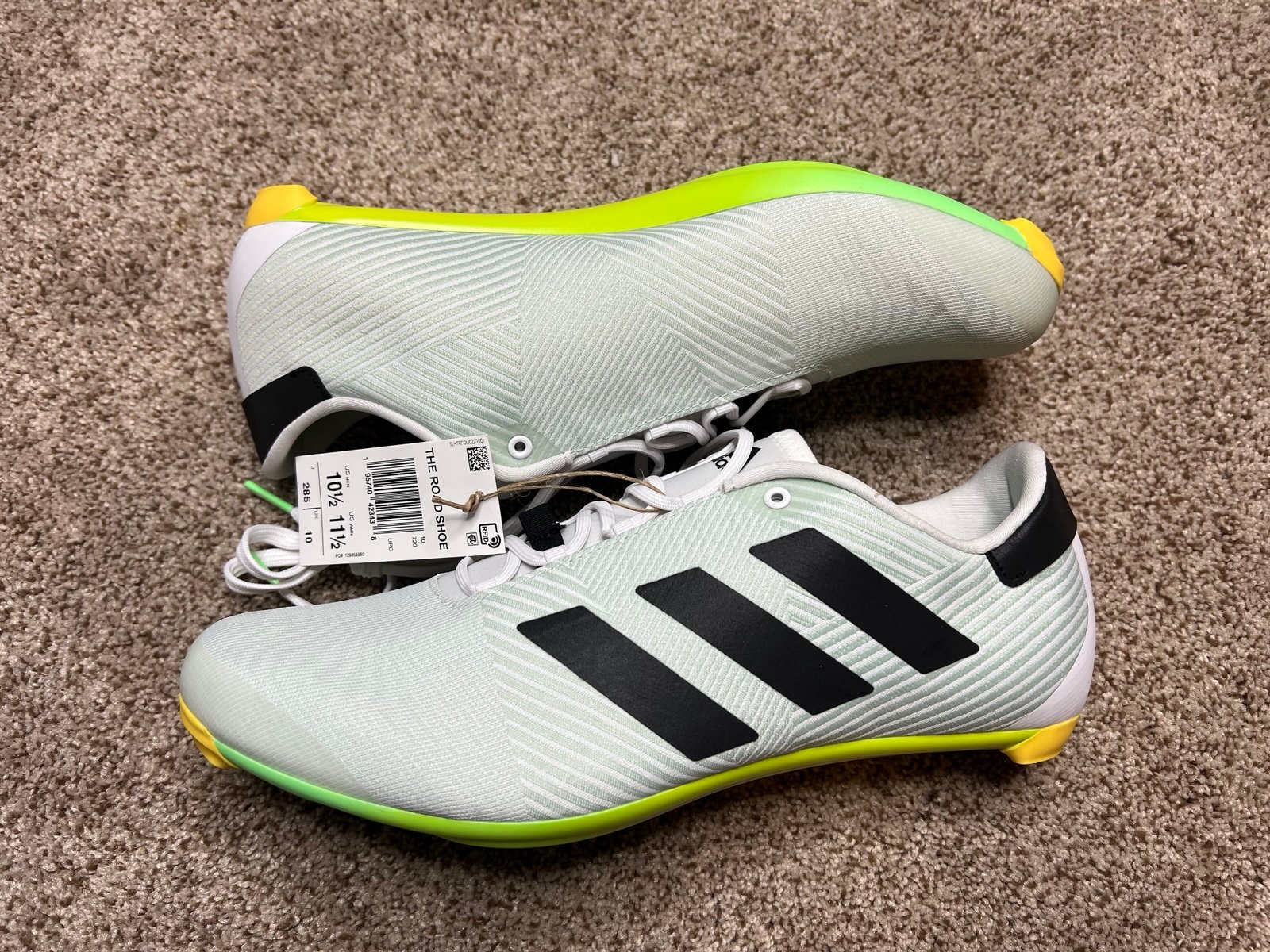Adidas The Road Cycling Shoes GX1661 Solar White & Green Mens 10.5 Women’s 11.5