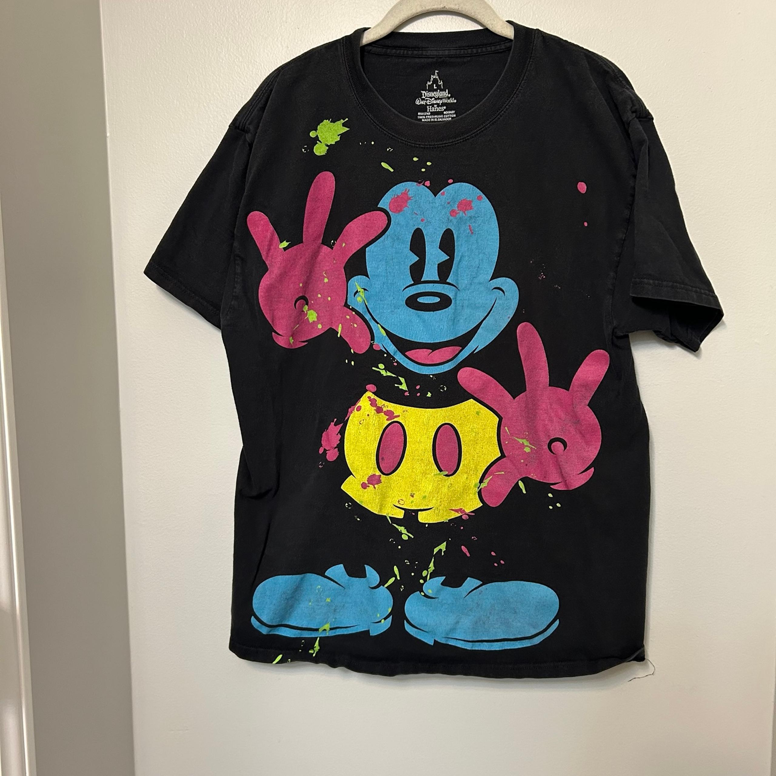 Walt Disney Disneyland Resort Mickey Mouse Paint Splatter Size Large Black GUC