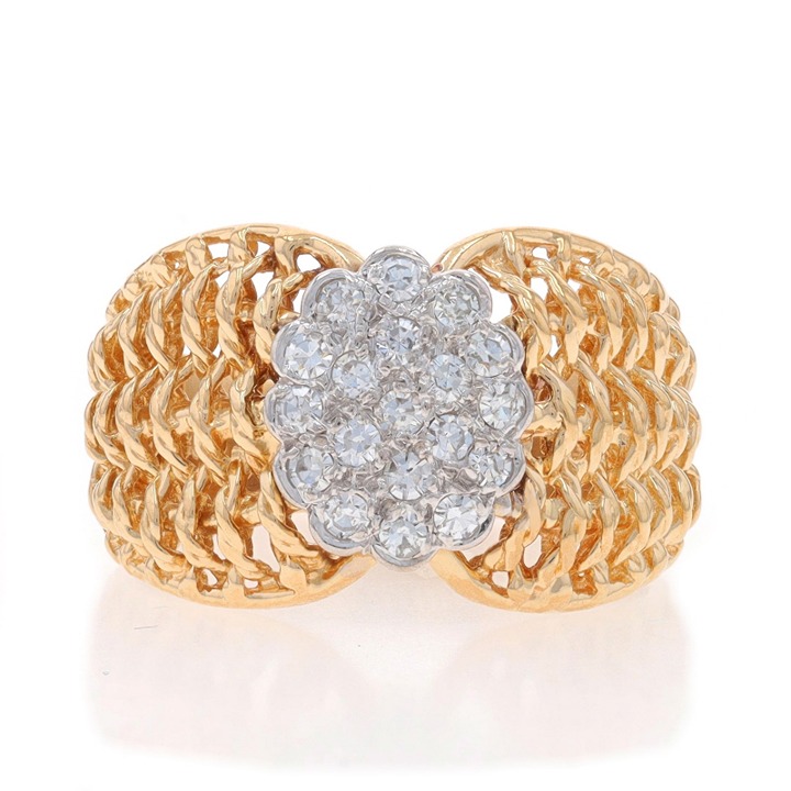 Yellow Gold Diamond Cluster Cocktail Ring 14k Single Cut .5ctw Weave LX4474