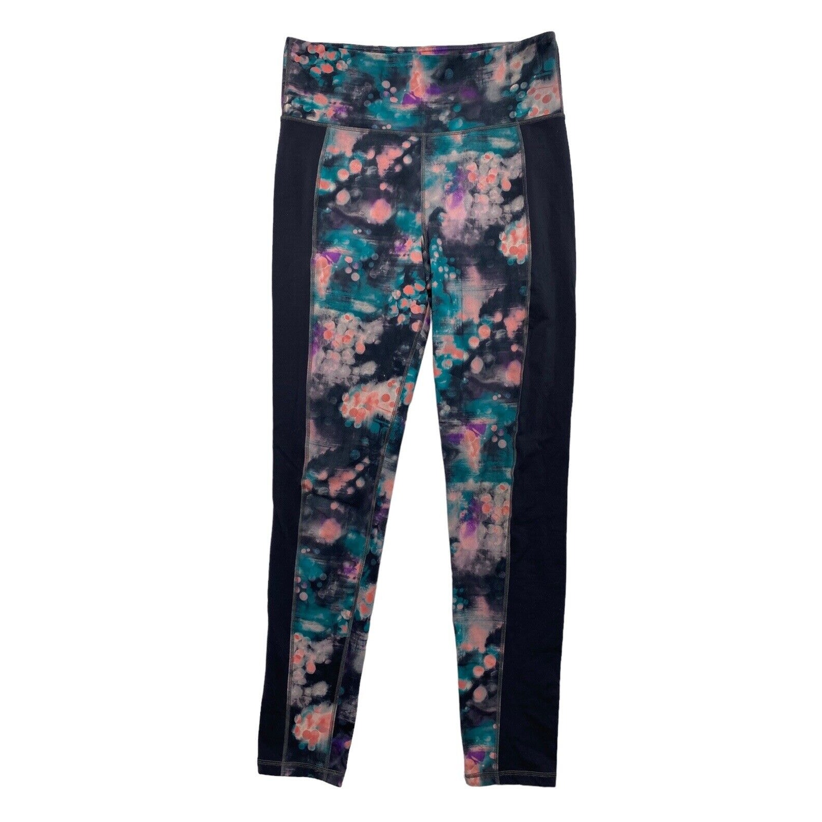 ERIN SNOW Watercolor Colorblock Leggings Womens Size Large Gray Green Purple
