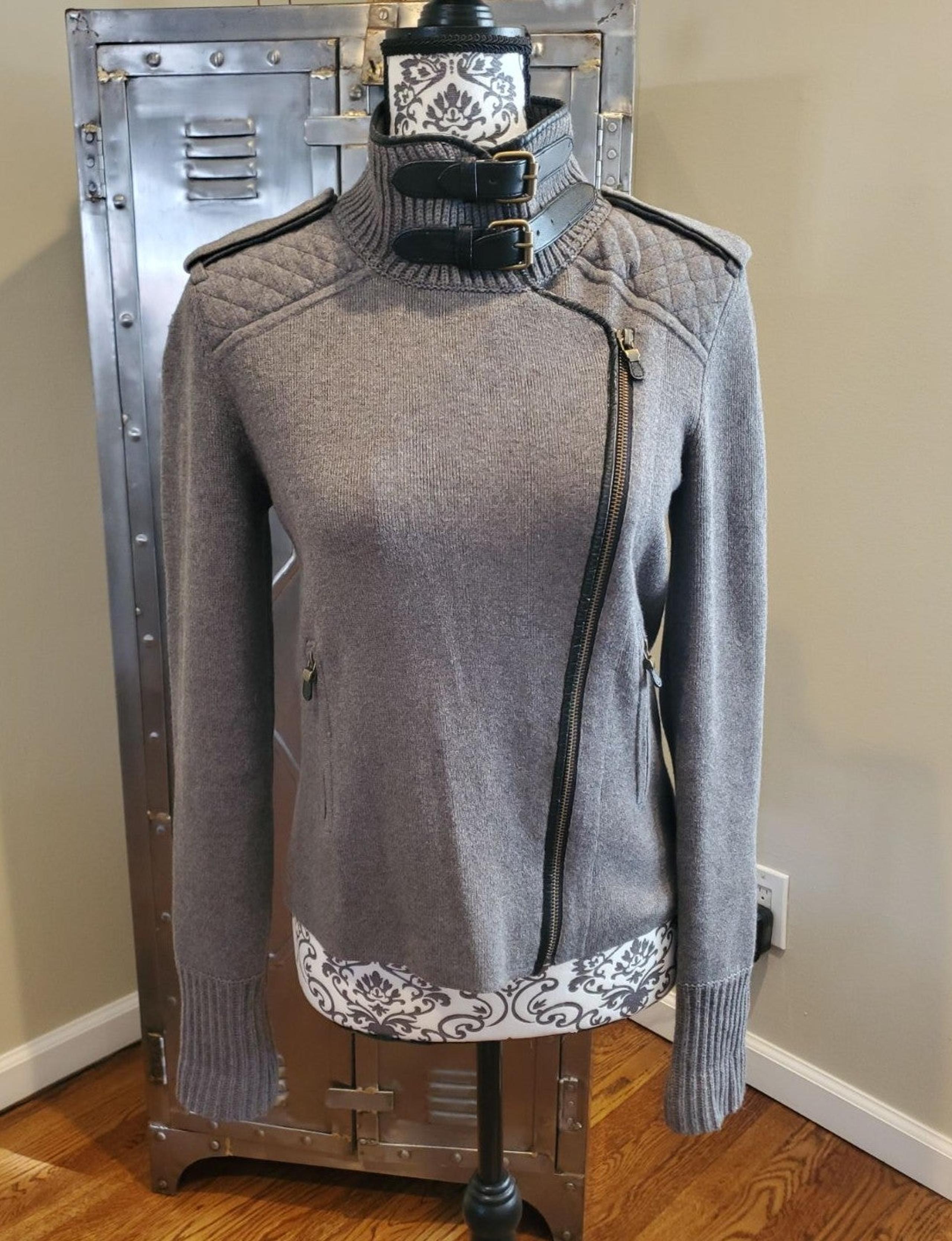 Ann Taylor Wool Buckle Zip Moto Sweater