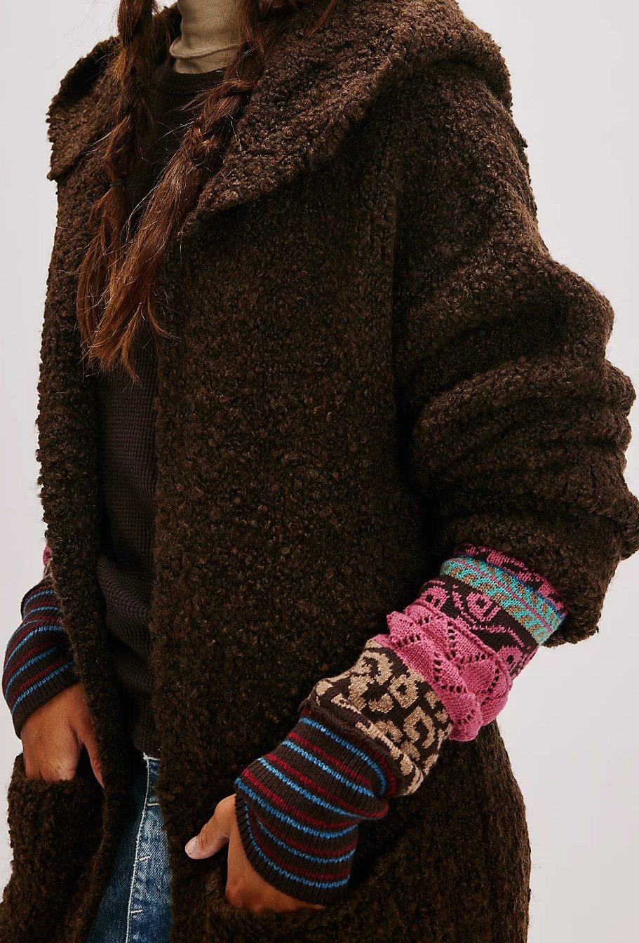 Free People Obi Boucle Long Cardi Size Large Chocolate Torte