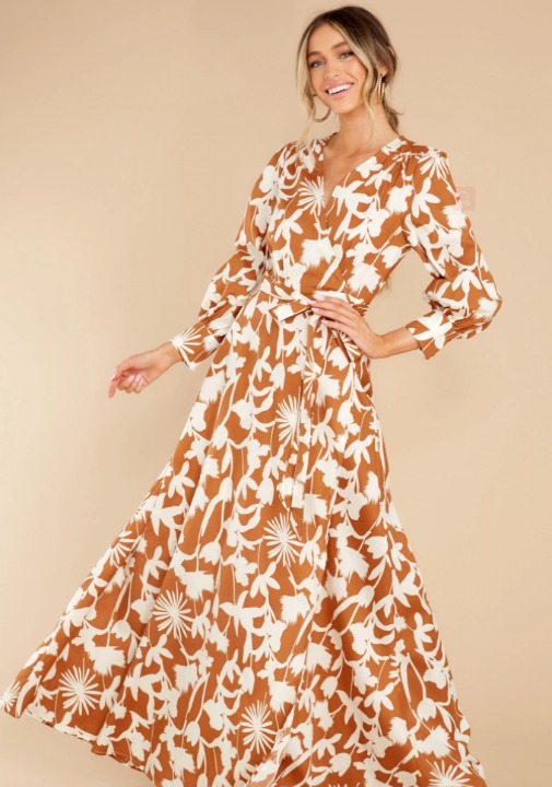 Unmatched Beauty Ivory And Copper Print Maxi Dress