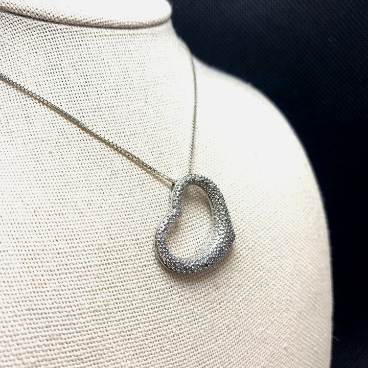 VTG Sterling Silver 925 Natural Diamond Heart Pendant .10ctw Necklace 18''